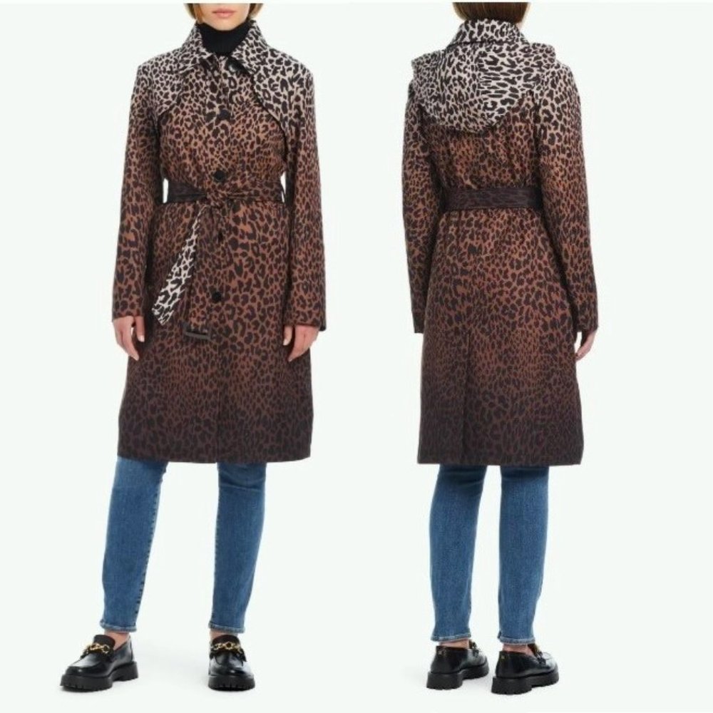 Kate Spade Single Breasted Trench Coat Size SMALL Leopard Water Resistant $260